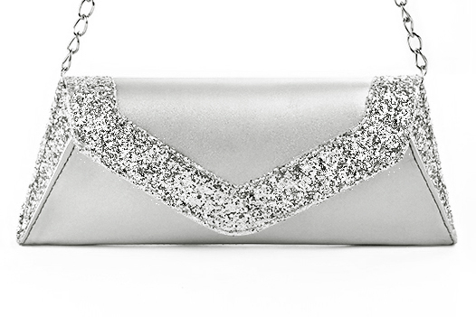 Dress clutch for wedding and parties in silver leather - Profile view